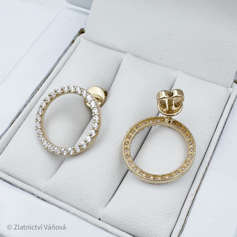 Žluté zlato náušnice KOLEČKA se zirkony na šroubek